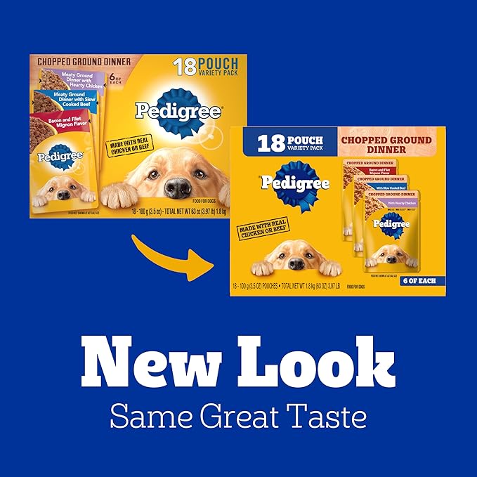 PEDIGREE CHOPPED GROUND DINNER Adult Soft Wet Dog Food 18-Count Variety Pack, 3.5 oz Pouches
