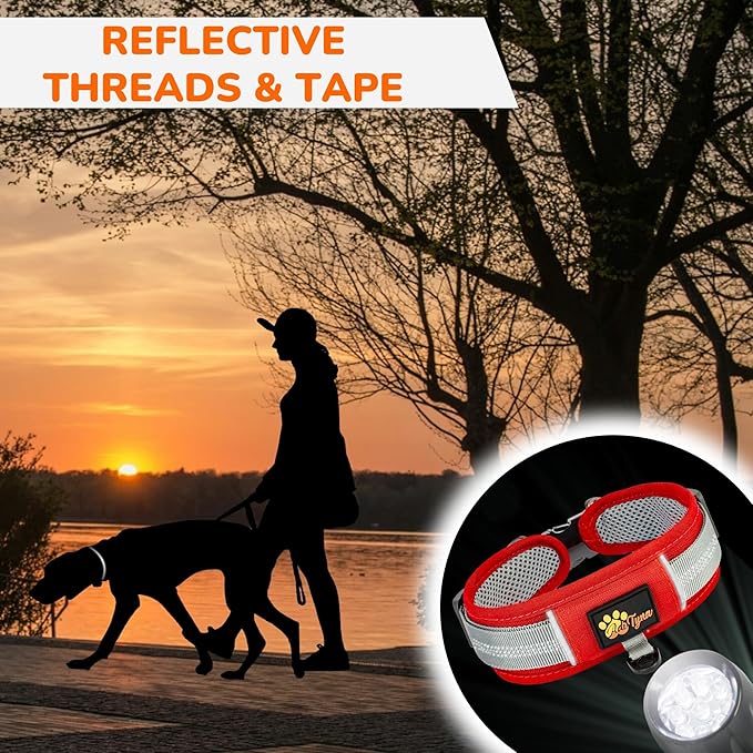 Durable 2-inch Adjustable Dog Collar with AirTag Holder for Large Dogs – Reflective, Heavy-Duty Metal Buckle, Comfortable Mesh Lining, Includes US Flag Patch (Red, Large: Fit 18" - 23" Neck)