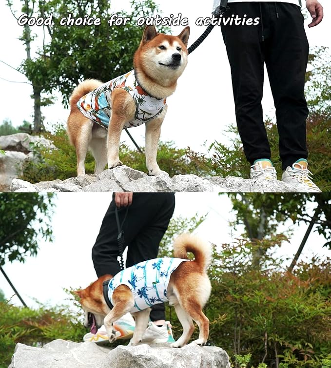 Hawaiian Dog Shirts,Quick Dry Summer Cooling Mesh Coconut Printing T-Shirt for Medium Dogs,Blue+Yellow M