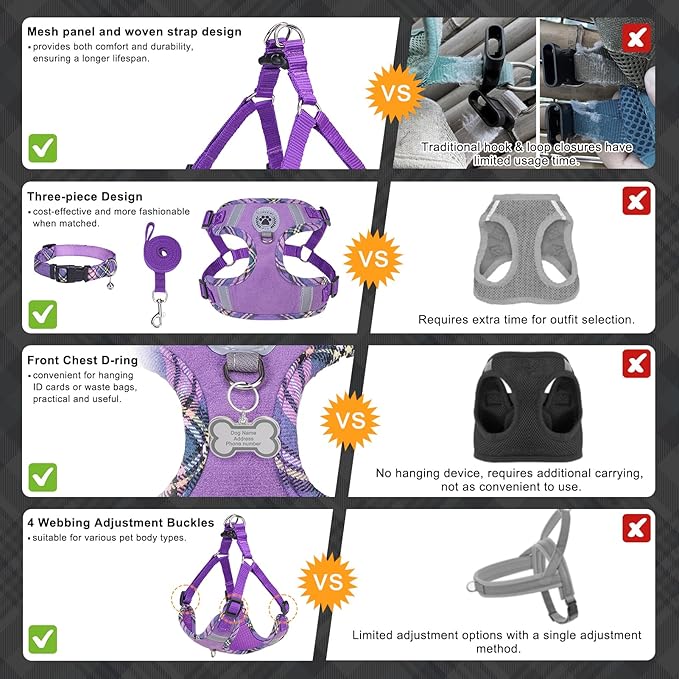 BEAUTYZOO Step in Dog Harness Collar and Leash Set for Small Medium Large Dogs, No Pull No Choke Puppy Harness, Soft Mesh Reflective Pet Padded Vest Adjustable for Doggie Girl or Boy,French Bulldog