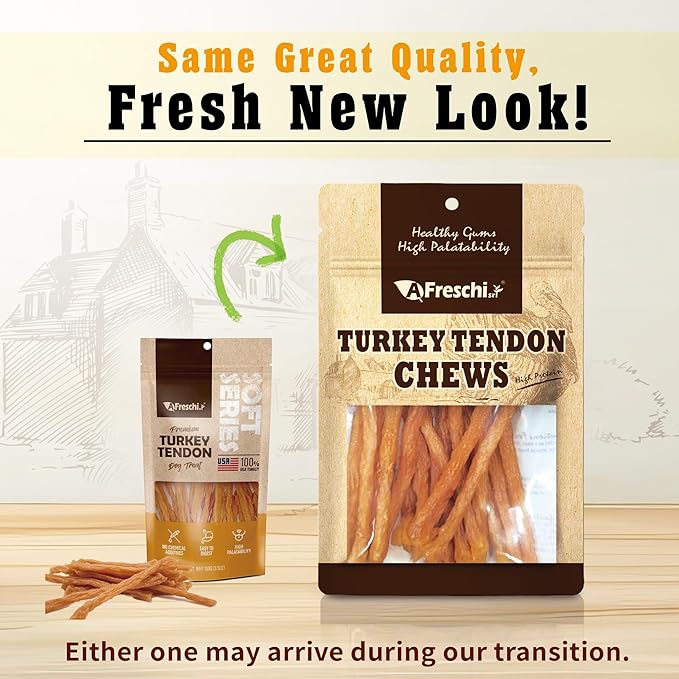 Afreschi Soft Turkey Tendon Strip 3.5 oz, Dog Treats for Soft Series, All Natural Human Grade Dog Treat, Suitable for Training chew, Turkey Sourced from USA, Rawhide Alternative, Soft Stick