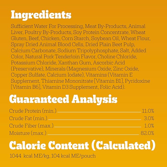Pedigree High Protein Wet Dog Food Pouches, Beef and Pork Tenderloin Flavor Cuts in Gravy, 3.5 oz. Pouches, 16 Count