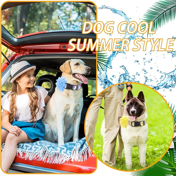 Kajaia 4 Pack Spring Summer Cute Dog Collars for Small Medium Large Female Dogs with Removal Flower Adjustable Nylon Pet Collars(Large)