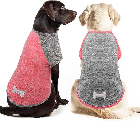 KYEESE 2 Pack Dog Shirts Quick Dry Breathable Lightweight Stretchy Dog T-Shirt with Reflective Label Raglan Sleeve Pet Clothes for Dogs Sun Protection, Coral Red+Grey, 3XL