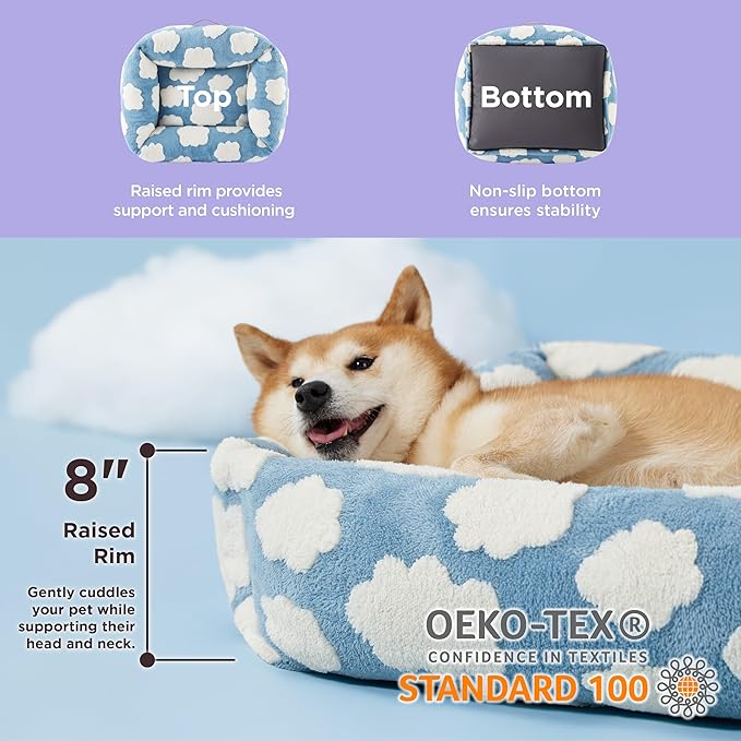Lesure Cute Dog Bed for Large Dogs - Washable Pet Beds,Cozy Rectangle Orthopedic Sofa with Jacquard Shaggy Plush & Anti Slip Bottom,36x27x8inches