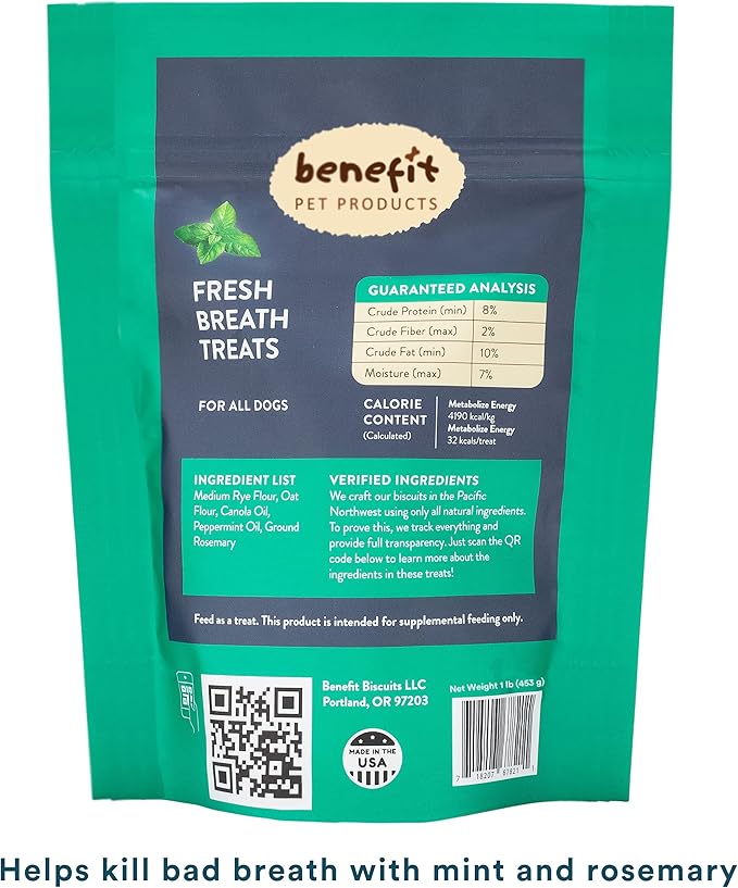 Benefit Biscuits, All Natural Dog Treats, Certified Vegan, Non GMO, Wheat Free, Healthy Dog Biscuits, Made in USA (Mint, Large Bag 1lb)
