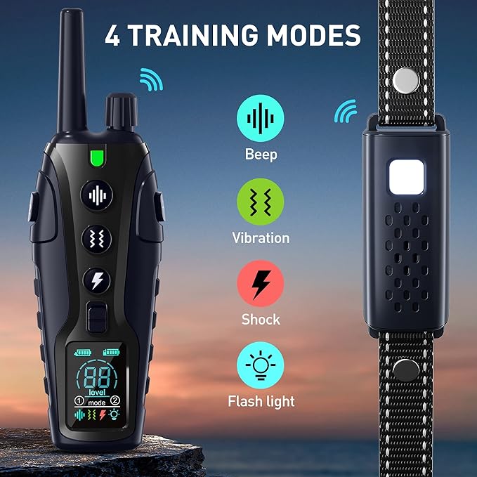 Dog Shock Collar - 4000FT Dog Training Collar with Remote Waterproof e Collar with Flashing Light, Adjustable Pitch Beep(1-8), Vibration(1-16), Safe Shock(1-99), and Keypad Lock