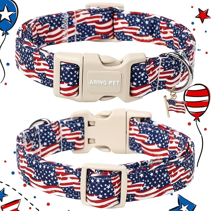 ARING PET American Flag Dog Collar-Cute 4th of July Dog Collars, Adjustable Patriotic Pet Collars Puppy Collar with Quick Release Buckle