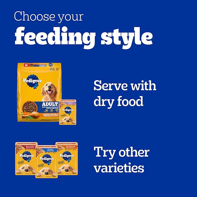 PEDIGREE CHOPPED GROUND DINNER Adult Soft Wet Dog Food 8-Count Variety Pack, 3.5 oz Pouches (Pack of 2)