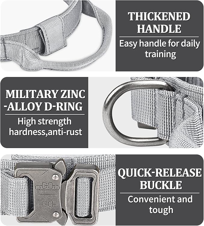 COOYOO Tactical Dog Collar Set, Adjustable Military Nylon Collar with Control Handle and Heavy Metal Buckle for Medium and Large Dogs