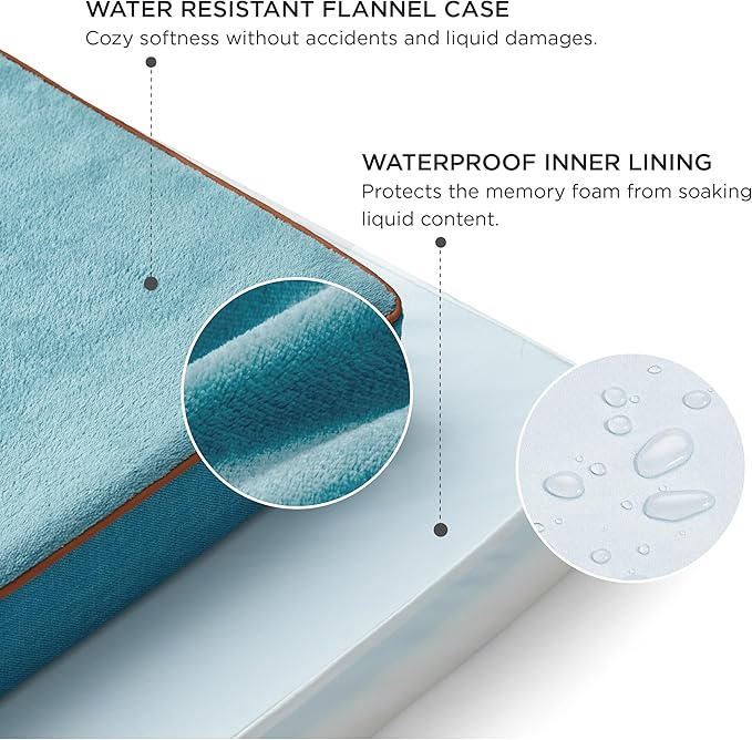 Bedsure Memory Foam Dog Bed Large Sized Dog - Orthopedic Waterproof Pet Beds for Crate with Removable Washable Water-Resistant Cover and Nonskid Bottom, Plush Flannel Fleece Top Pet Mat, Blue
