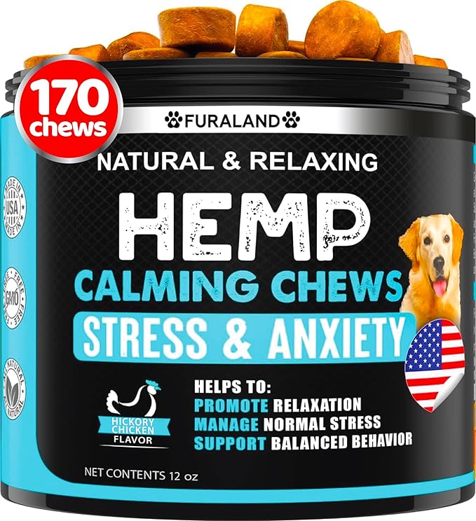 FURALAND Hemp Calming Chews for Dogs Anxiety - 170 Dog Calming Treats - Anxiety Relief Treats - Hemp Oil - Sleep Aid - Advanced Health Joint Support Supplement - Made in USA