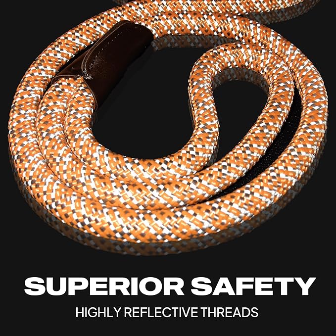 TwoEar Dog Leash Dog Slip Rope Leash 1/2" x 6FT Dog Training Leash Heavy Duty Strong Slip Lead Highly Reflective Threads for Small Medium and Large Dogs(Orange)