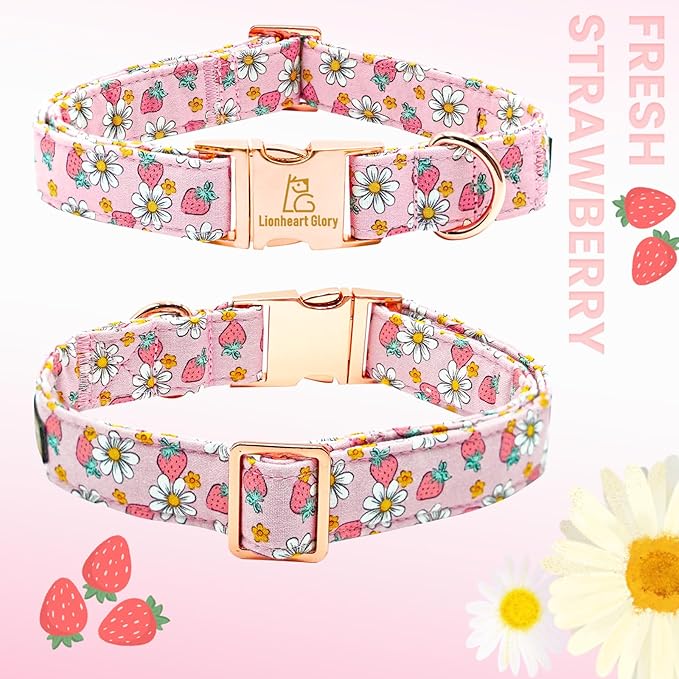 Lionheart glory Dog Collar Flower Collar Pink Dog Collar with Flower Spring Summer Cute Collar Dog Female Soft Durable Adjustable Dog Collars for Small Dogs, B:Strawberries
