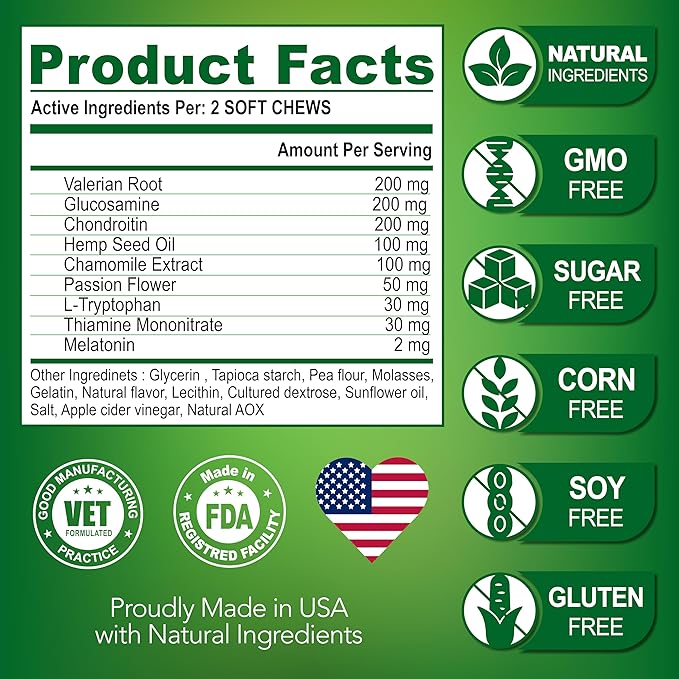 Vet Promise Hemp Calming Chews for Dogs Anxiety - Advanced Dog Calming Chews - 170 Treats - Dog Anxiety Relief with Hemp Oil - Hip and Joint Supplement Health Support for Dogs - Made in USA