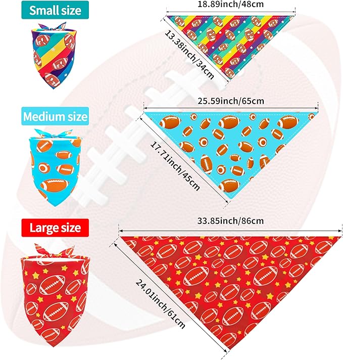 7 PCS Small Dog Bandanas Football 25 Inch American Football Dog Bandana for Medium Dogs Cats Large Scarves for Game Day Grooming M