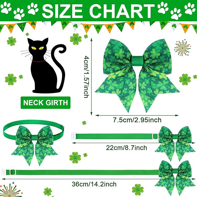Maitys 40 Pcs St. Patrick's Day Cat & Dog Bow Ties - Adjustable Clover Pattern Neckties for Festival & Party Grooming Accessories