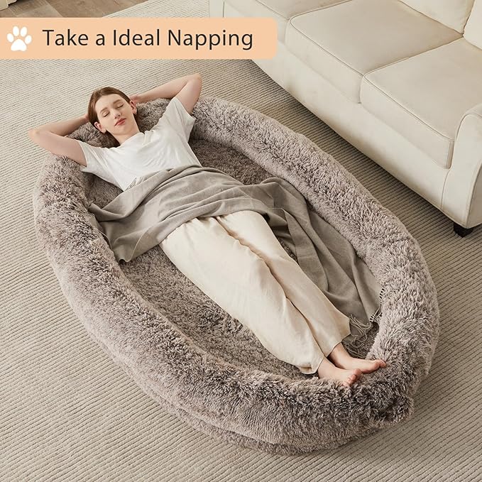 WNPETHOME Human Dog Bed for Adult,71"x 46"Foam Human Sized Dog Beds for People,Fluffy Gaint Dogs Bed for People with Washable Cover & Non-Slip Bottom