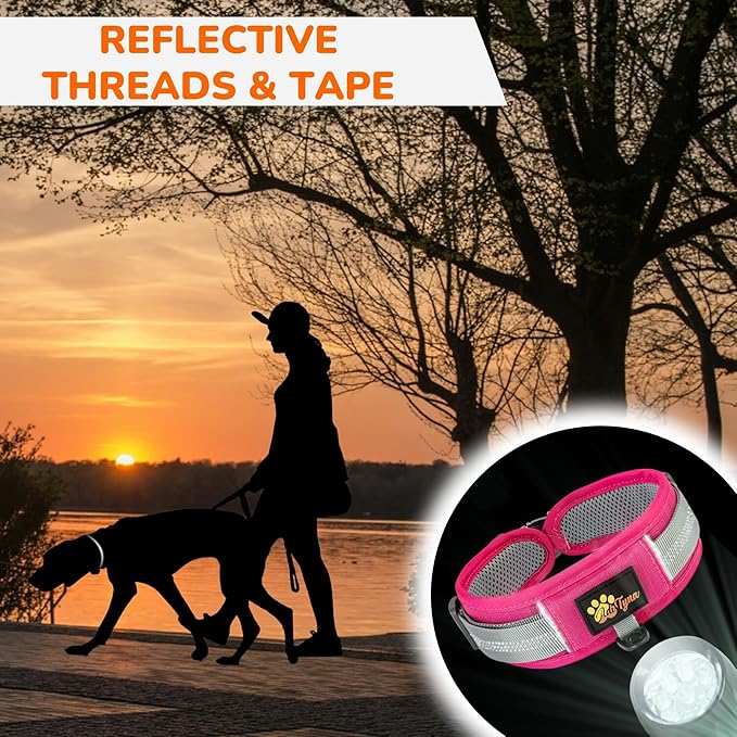Durable 2-inch AirtTag Dog Collar for Medium Dogs – Reflective, Heavy-Duty Metal Buckle, Comfortable Mesh Lining, Includes Patch and AirTag Holder (Pink, Medium: Fit 15" - 18" Neck)