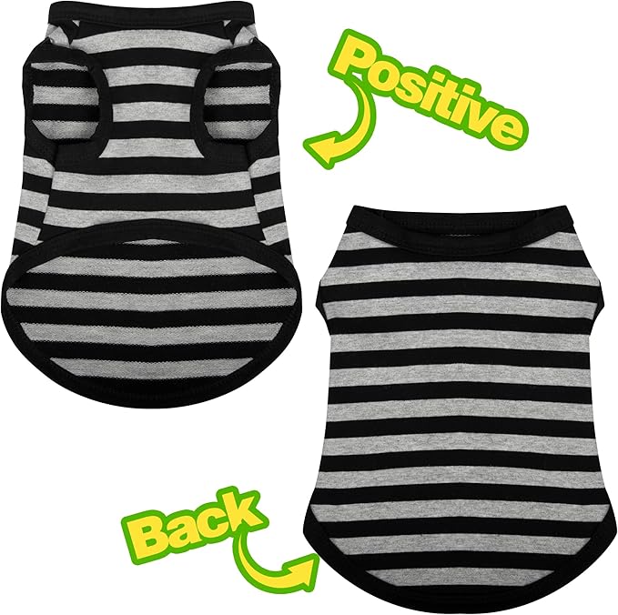 Paiaite Striped Dog Shirt Happy Color Cotton Sleeveless Puppy Shirts Breathable Pet Apparel Tank Top Colorful Puppy Sweatshirt Clothes for Small Medium Dogs Black XXS
