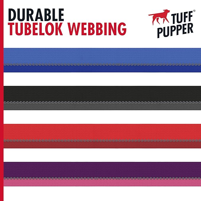 Tuff Pupper Heavy Duty Dog Collar | Reflective with Aluminum D-Ring Leash Clip | Separate Dog ID Tag Attachment | Easy Sizing for All Breeds