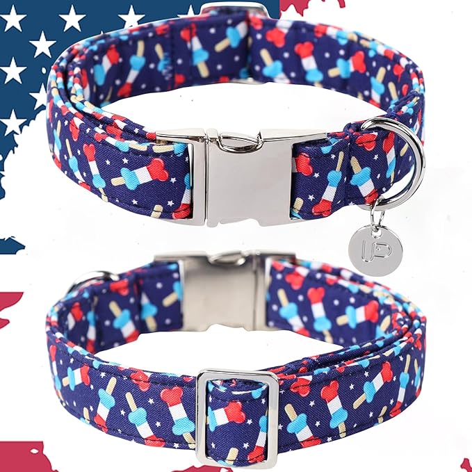 Dog Patriotic Collar, 4th of July, American Flag Dog Collar for Boy Girl Puppy, with Metal Buckle,XL