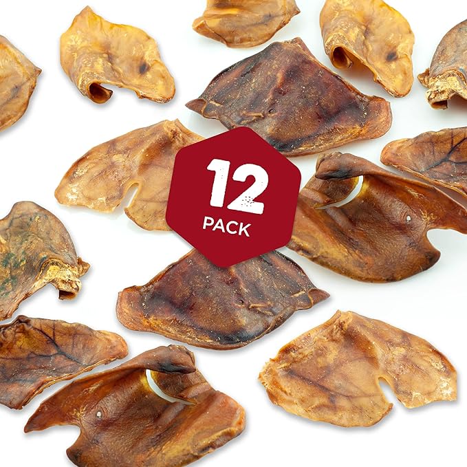 Best Bully Sticks Pig Ears for Dogs - 12 Count (Pack of 1) - All-Natural, USA Baked and Packed, Single Ingredient, 100% Pork, Easily Digestible - Puppies, Small, Medium, Large