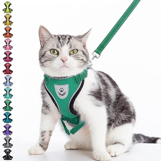 PUPTECK Cat Harness and Leash Set Escape Proof Reflective Cat Walking Harness Adjustable Soft Breathable Mesh Vest for Small Pets, Dark Green, M