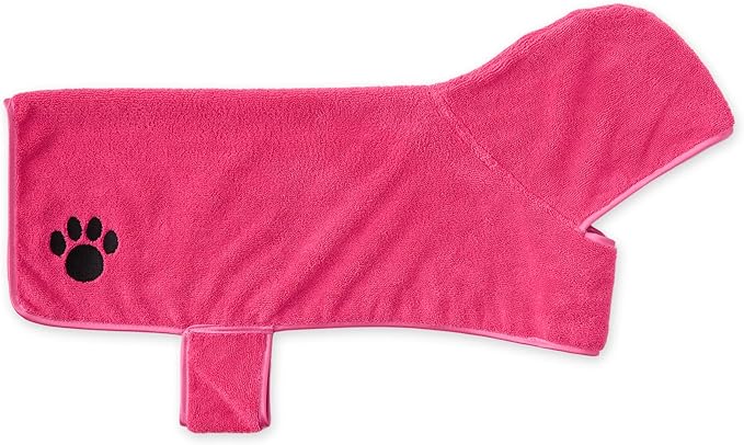 Bone Dry Pet Robe Collection, Embroidered Absorbent Microfiber Bath Robe with Adjustable Closure, for Dogs & Cats, Large, Raspberry Sorbet
