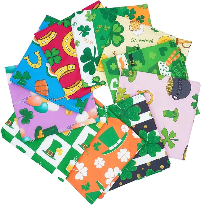 10PCS St.Patricks Day Dog Bandanas for Medium Dogs Triangle Bibs Scarves Boys and Girls Grooming Accessories
