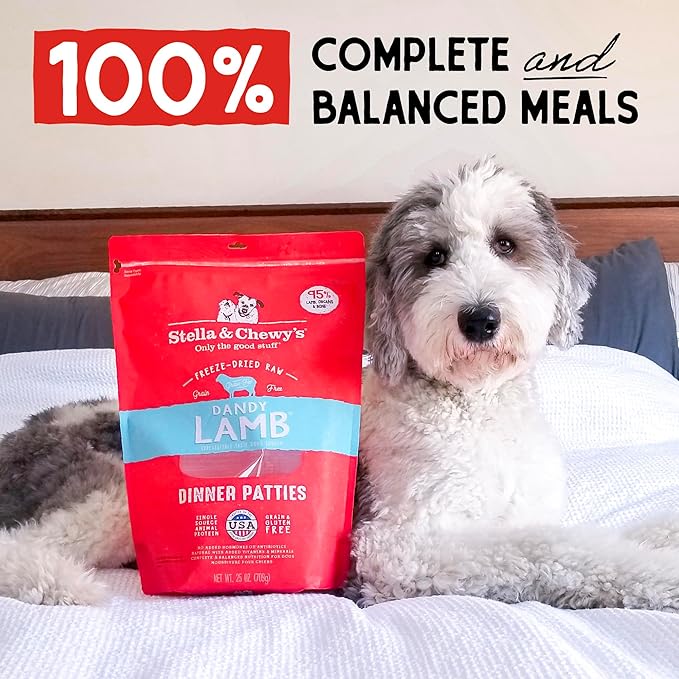 Stella & Chewy's Freeze-Dried Raw Dinner Patties - Dandy Lamb Recipe - High Protein Grain-Free Puppy & Dog Food - Perfect For Picky Eaters - 5.5 oz