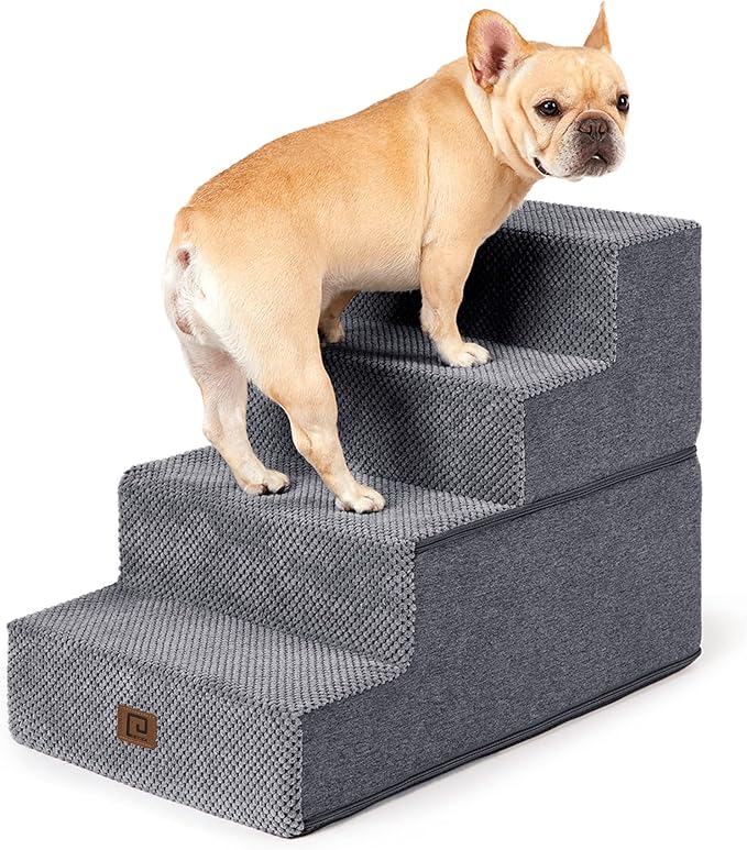 EHEYCIGA Dog Stairs for Bed 18”H, 4-Step Dog Steps for High Bed, Pet Steps for Small Dogs and Cats, Non-Slip Balanced Pet Ramp Indoor, Grey