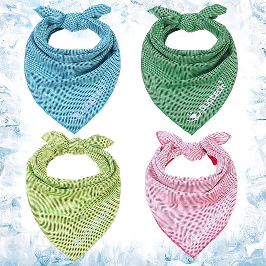 PUPTECK Dog Cooling Bandana for Hot Summer, 4 Pack Spring Cat Pet Scarf Instant Cooling Towels, Ice Neck Cooler Wraps for Small Medium Large Dogs