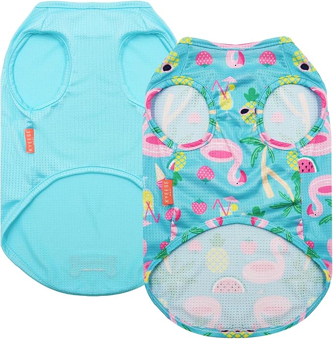 KYEESE 2 Pack Dog Shirts Hawaii Quick Dry Lightweight with Reflective Label Tank Top Sleeveless Vest Great for Summer Cat Clothes Flamingo Pattern Sun Protection, Small