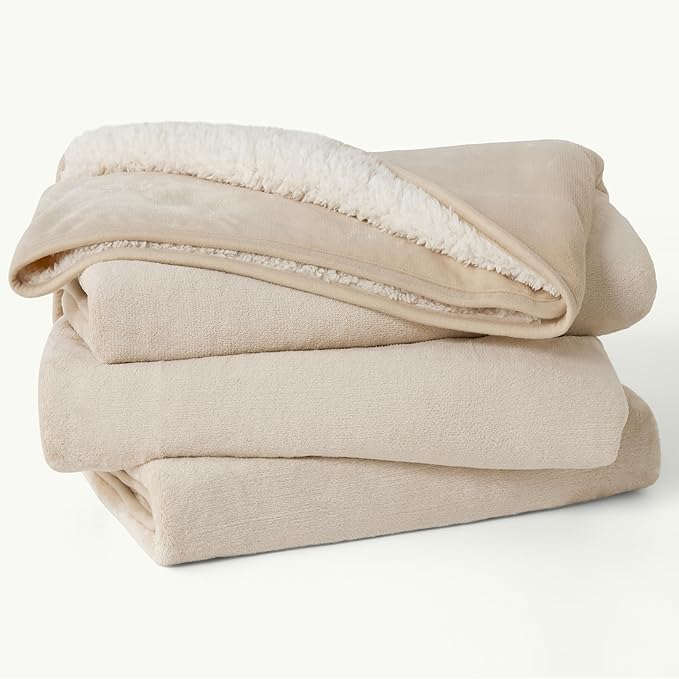 Bedsure Waterproof Blanket for Bed - Sherpa Fleece Waterproof Dog Blankets for Large Dogs, Pet Blankets for Bed/Couch/Dog Crate, Soft Plush Reversible Furniture Protector, Queen Size, 90"x86", Cream