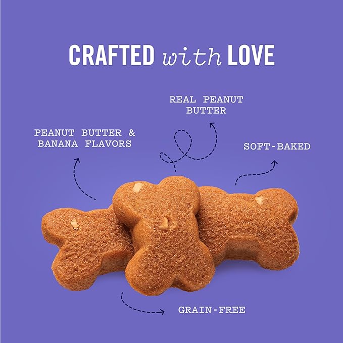 Three Dog Bakery Grain-Free “Woof”ers, Peanut Butter & Banana Flavor – Grain-Free Dog Treat, Cookies for Dog Training Treats, Puppy Treats with Real Ingredients