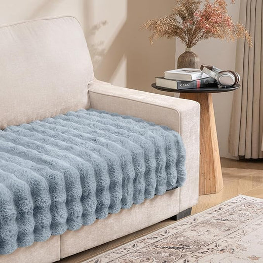 Waterproof Dog Bed Cover, Soft Plush Pet Blanket with Anti-Slip Back for Bed Couch Sofa, Furniture Protector for Small, Medium and Large Dogs and Cats (LightGrey-Bubble, 30"x80")