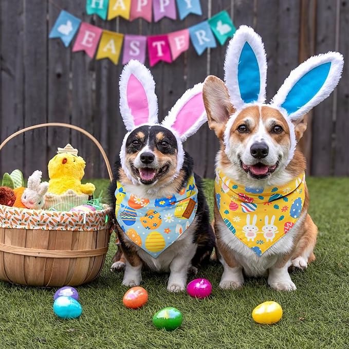 Vehomy 3-Pack Easter Dog Bandana Reversible Dog Bandanas Easter Egg Dog Bandanas Bunny Dog Scarfs Cat Triangular Bibs Easter Rabbit Pet Bandanas Scarves for Small Medium Large Dogs S