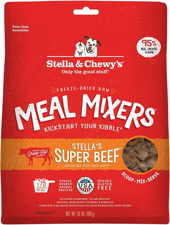 Stella & Chewy's Freeze-Dried Raw Beef Meal Mixers- Dog Food Topper and Mixer - Made with 95% Grass-Fed Beef, Organs & Bone - Perfect for Picky Eaters - Grain-Free - 35 oz