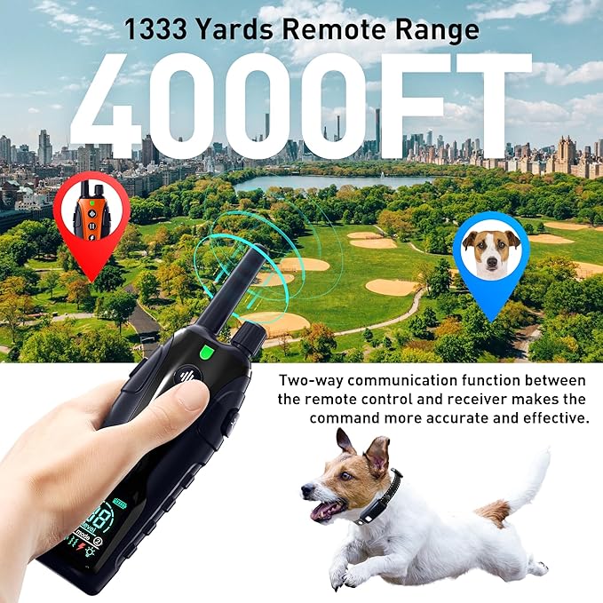 Dog Shock Collar - 4000FT Dog Training Collar with Remote Waterproof e Collar with Flashing Light, Adjustable Pitch Beep(1-8), Vibration(1-16), Safe Shock(1-99), and Keypad Lock