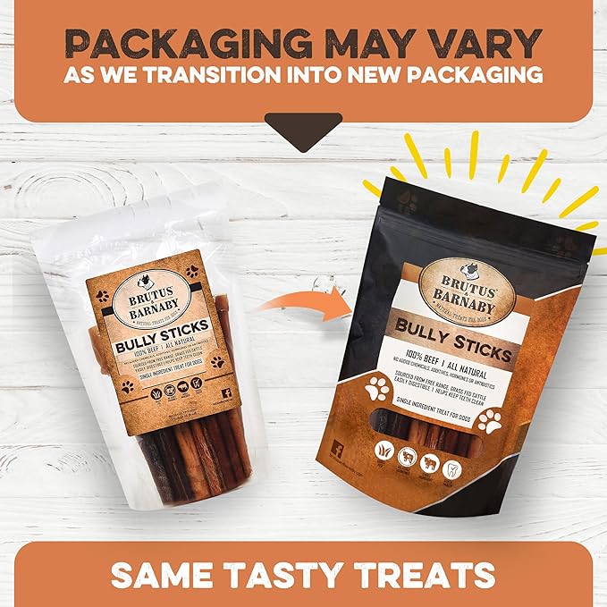 BRUTUS & BARNABY Thick Bully Sticks for Dogs – Odor Free Chews for Large, Medium & Small Breeds – Grain-Free, Rawhide-Free, Digestible Dog Treats – Grass-Fed Beef Chews for Aggressive Chewers