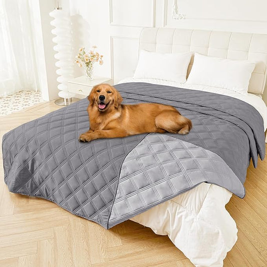 Smiry Waterproof Dog Bed Cover Blanket 82x120, Soft Reversible Pet Blanket, Washable Leakproof Cats Dogs Couch Cover for Sofa, Couch, Furniture, Grey/Light Grey