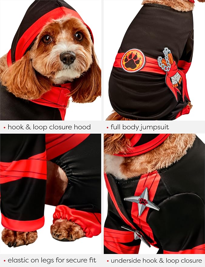 Rubies Ninja Fun and Cute Pet Costume Jumpsuit and Hood for Themed Parties and Halloween, Large