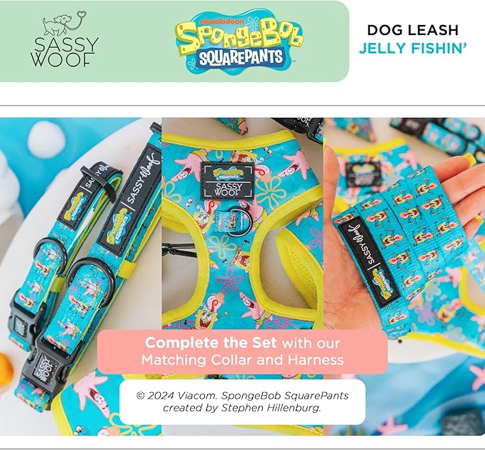 Spongebob Squarepants™ Jelly Fishin' Dog Leash 60-Inch with Neoprene Padded Handle - Comfortable, Durable, and Stylish for Small to Large Dogs - Officially Licensed