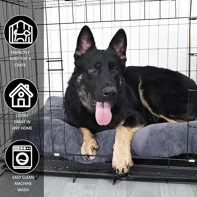 nononfish 48 inch Dog Crate Bed for Extra Large Dogs Washable with Anti-Slip Bottom fit Metal Crates or Cages,Faux Fur XXLarge Pet Pads 48 x 30 for Kennel Jumbo Plus Sleeping Mattress,Dark Gray