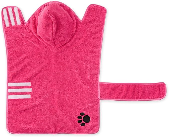 Bone Dry Pet Robe Collection, Embroidered Absorbent Microfiber Bath Robe with Adjustable Closure, for Dogs & Cats, Large, Raspberry Sorbet