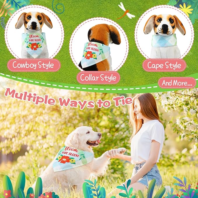 Sweetude 100 Pcs Spring Plaid Dog Bandanas Bulk with Sayings Spring PET Scarf Bibs Adjustable Washable Kerchief Seasonal PET Costume Accessories Grooming Supplies for Small to Large Cats Dogs