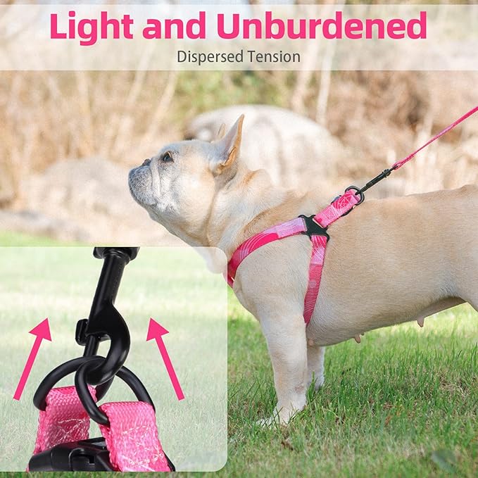 PUPTECK No Pull Dog Harness Soft Adjustable Basic Nylon Step in Puppy Vest Outdoor Walking with Leash Printed Pink
