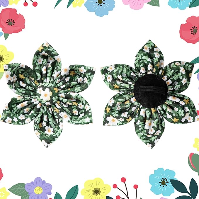 Summer Dog Collar with Flower, Lovely Flower Pattern Dog Bowtie Collar, Detachable Flowers Bow Puppy Collars with Adjustable Metal Buckle for Dogs and Cats, XL