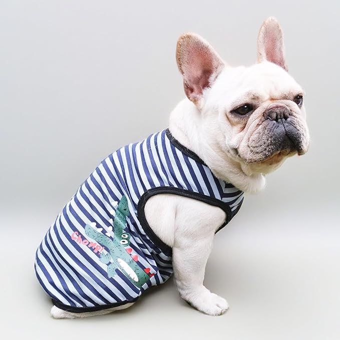 Striped Dog Shirts for Small Dogs Girl,French Bulldog Clothes Frenchie Clothes Sweatshirts Shirts for Dogs,Breathable Cooling Vest Costume Summer Pet Apparel,Blue Striped,S